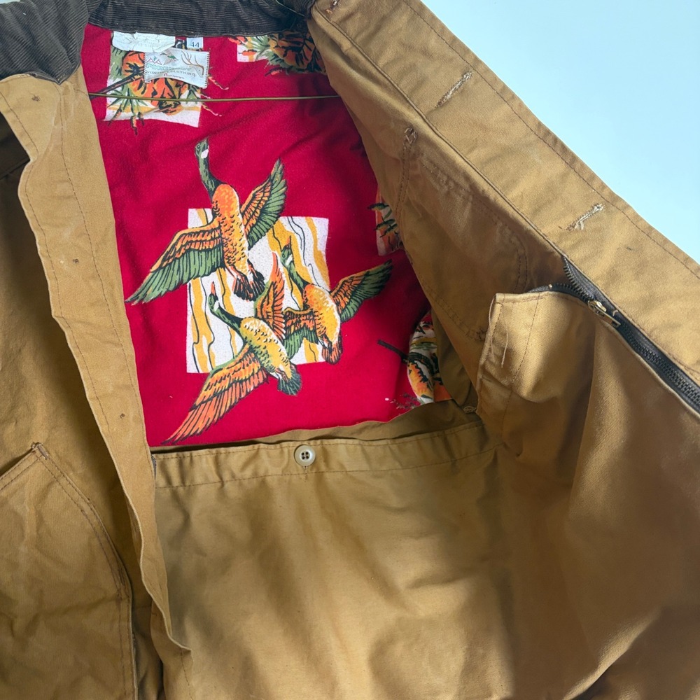 Vintage Penneys Foremost Hunting Jacket Brown Canvas Game Bag Corduroy Collar - Picture 4 of 12